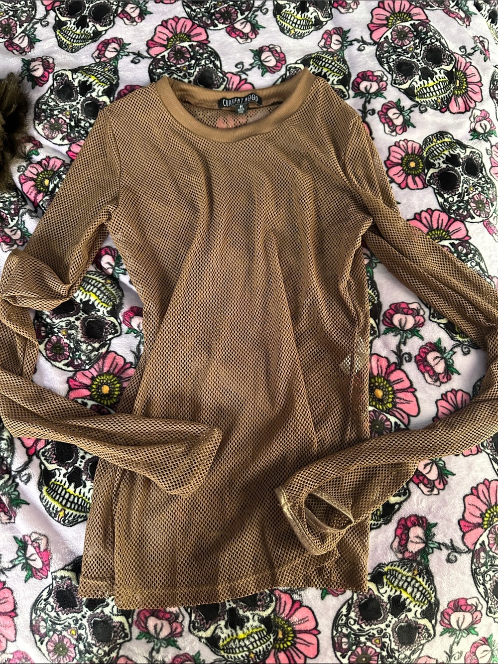 Current Mood Brown Mesh Long Sleeve Top